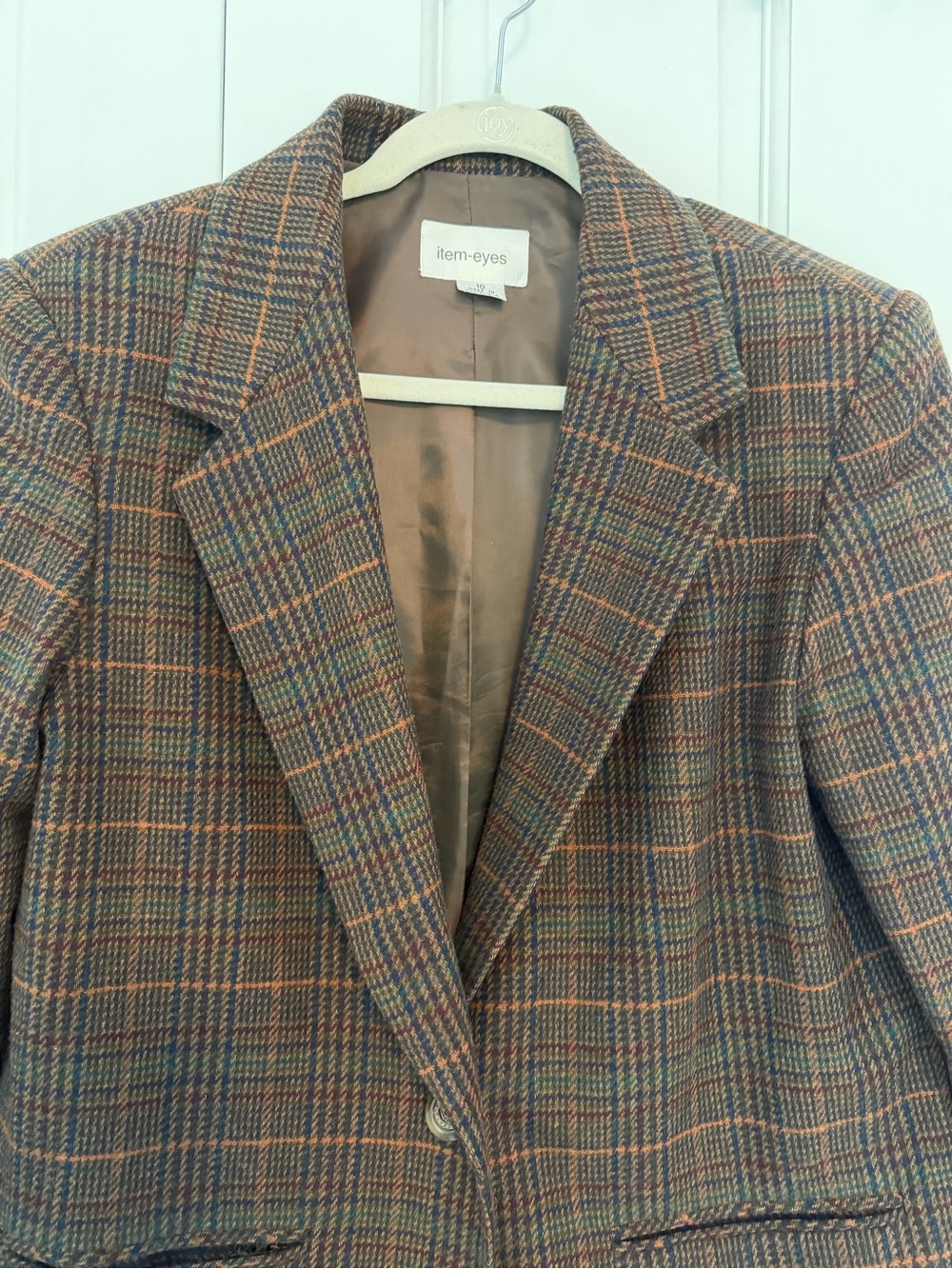 Item-Eyes Wool Blend Plaid Blazer Jacket Womens Size 10 Brown Windowpane Vintage - Picture 7 of 9